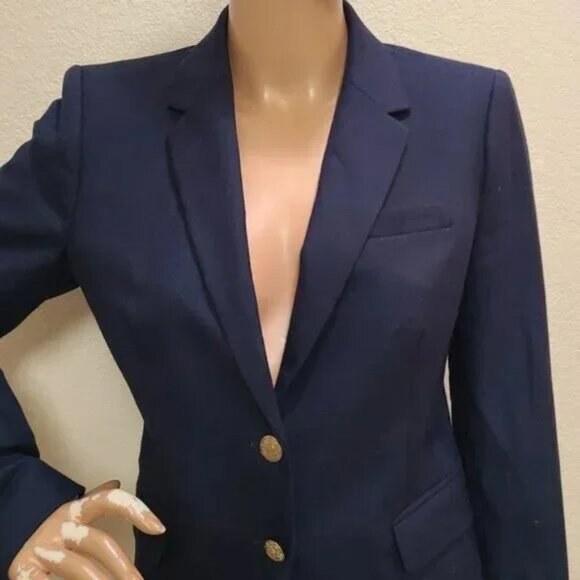 J. CREW SCHOOLBOY classic NAVY BLUE STRETCH WOOL SLIM FITTED BLAZER JACKET sz 00 - Picture 4 of 5